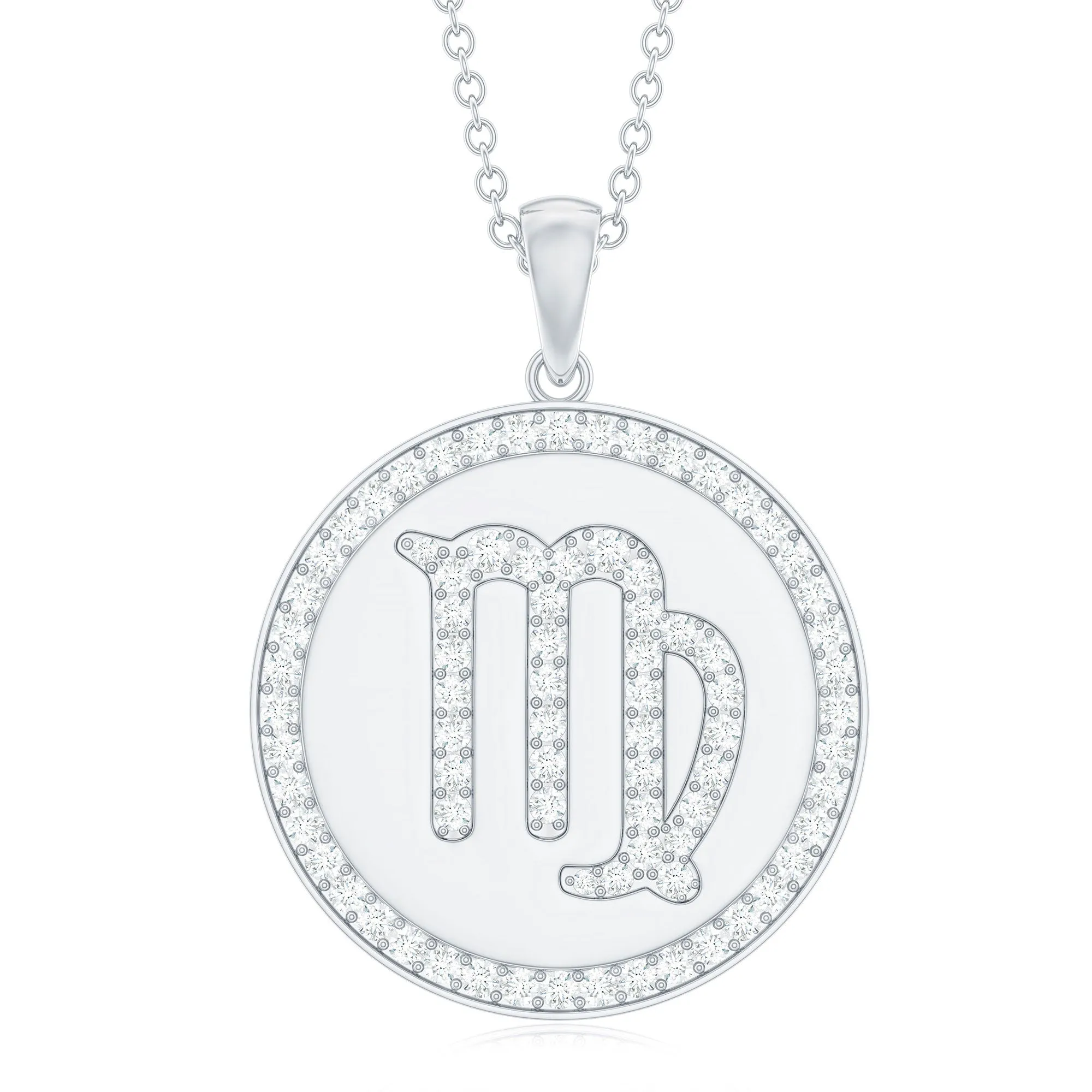 Virgo Zodiac Sign Disc Pendant with Pave Set Moissanite