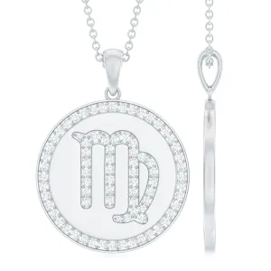 Virgo Zodiac Sign Disc Pendant with Pave Set Moissanite