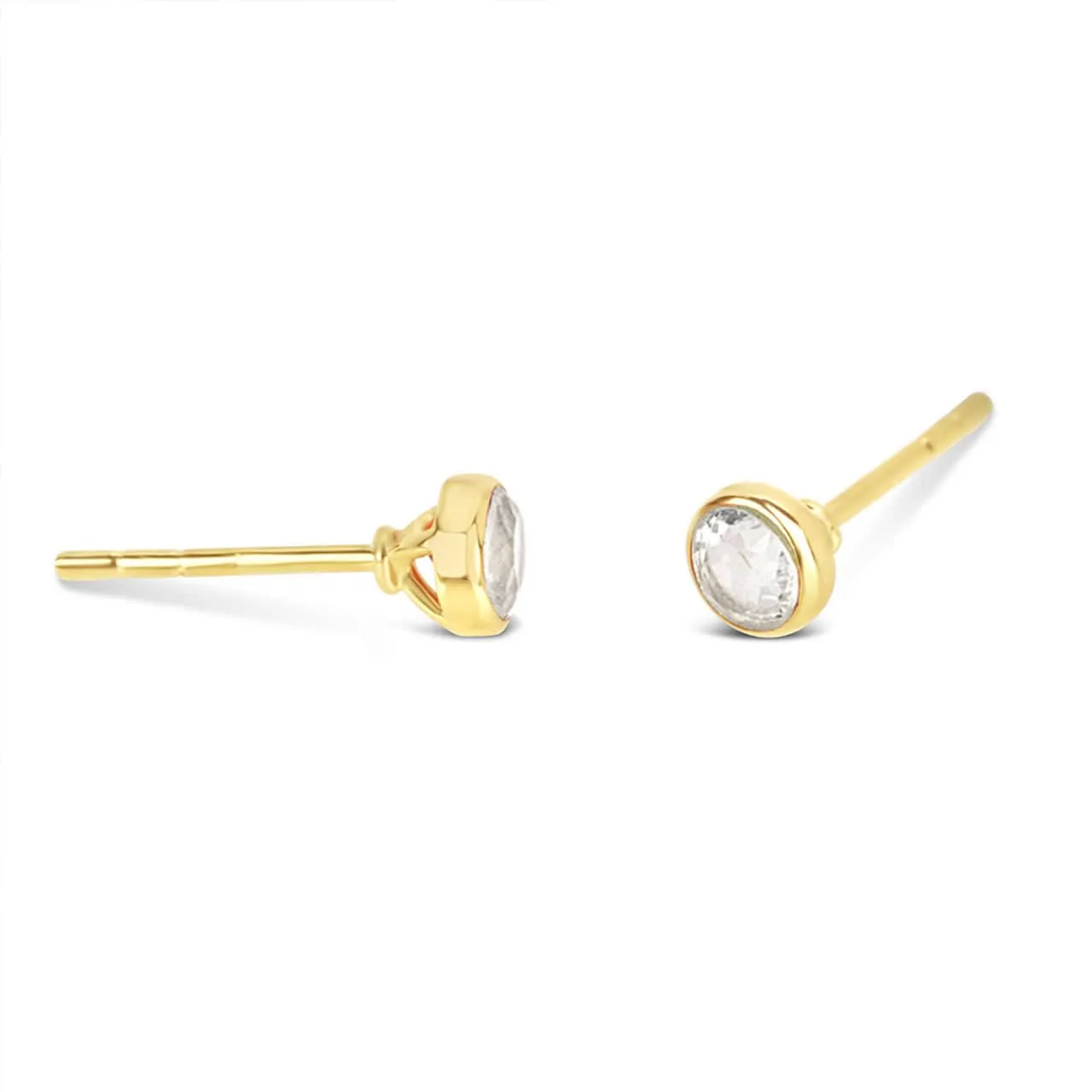 White Quartz Mini Stud Earrings | Gold - April