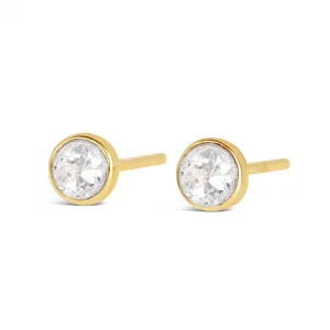White Quartz Mini Stud Earrings | Gold - April