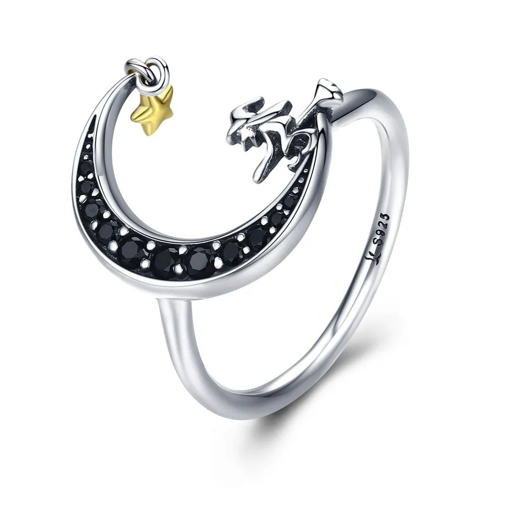 Witch in Moon Sterling Silver Ring and Earrings