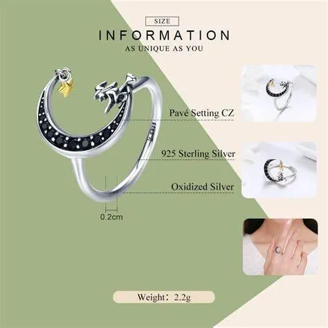 Witch in Moon Sterling Silver Ring and Earrings