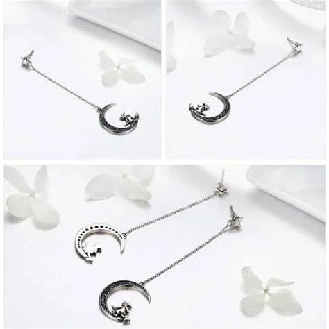 Witch in Moon Sterling Silver Ring and Earrings