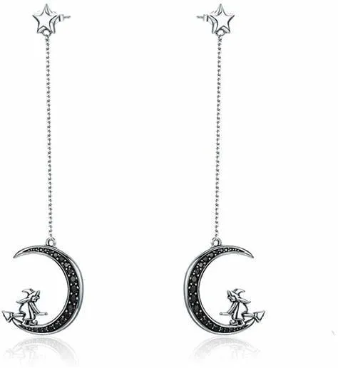 Witch in Moon Sterling Silver Ring and Earrings