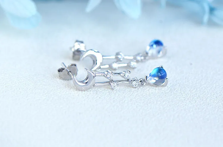 Womens Moonstone Stud Earrings White Gold Plated Silver Dangle Earrings For Women
