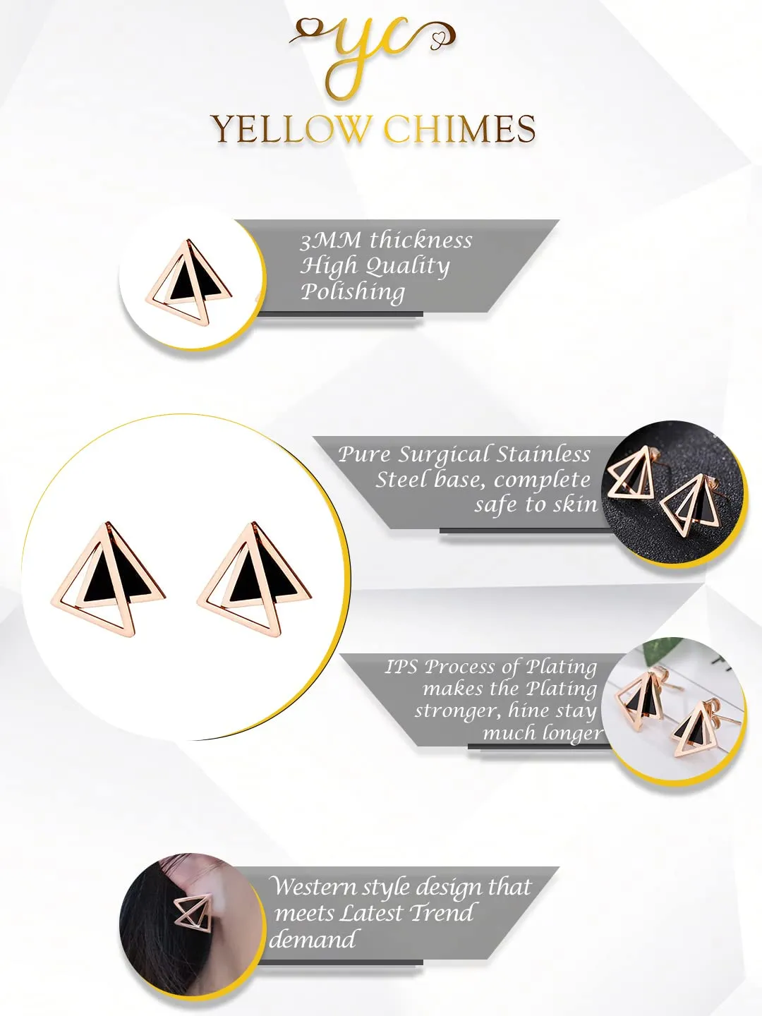 Yellow Chimes Stud Earrings for Women Rose Gold Plated Stainless Steel Roman Numericals Engraved Stud Earrings for Women and Girls.
