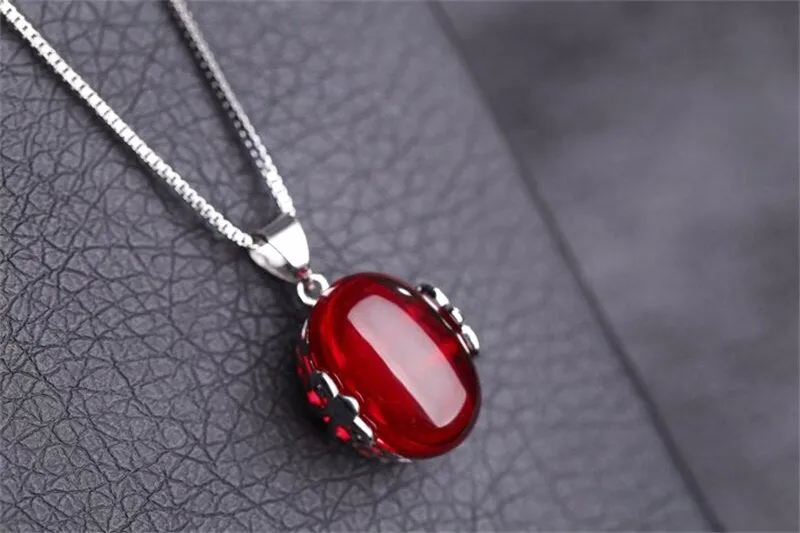YINHED   925 Sterling Silver 5.0 Carat Ruby Ring & Necklace Set