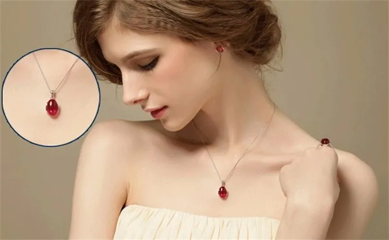YINHED   925 Sterling Silver 5.0 Carat Ruby Ring & Necklace Set
