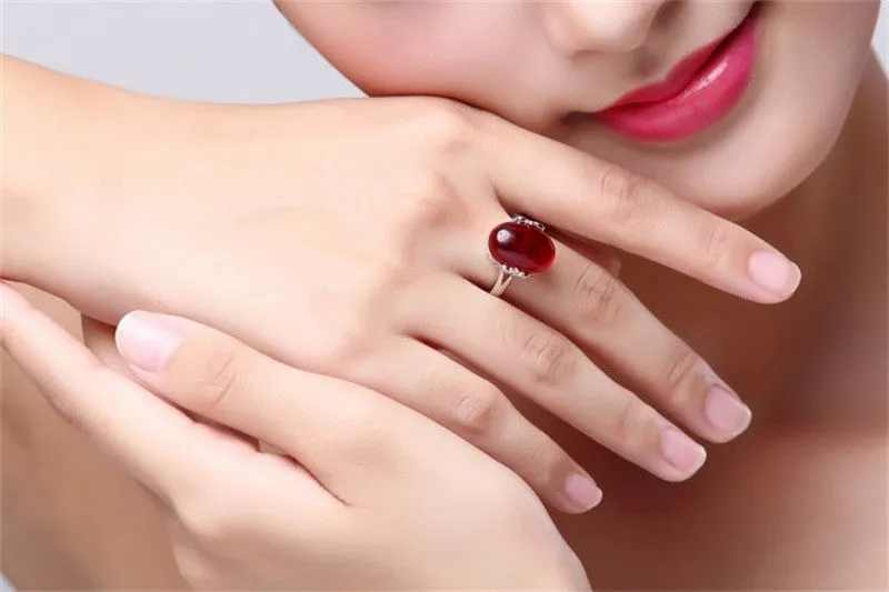 YINHED   925 Sterling Silver 5.0 Carat Ruby Ring & Necklace Set